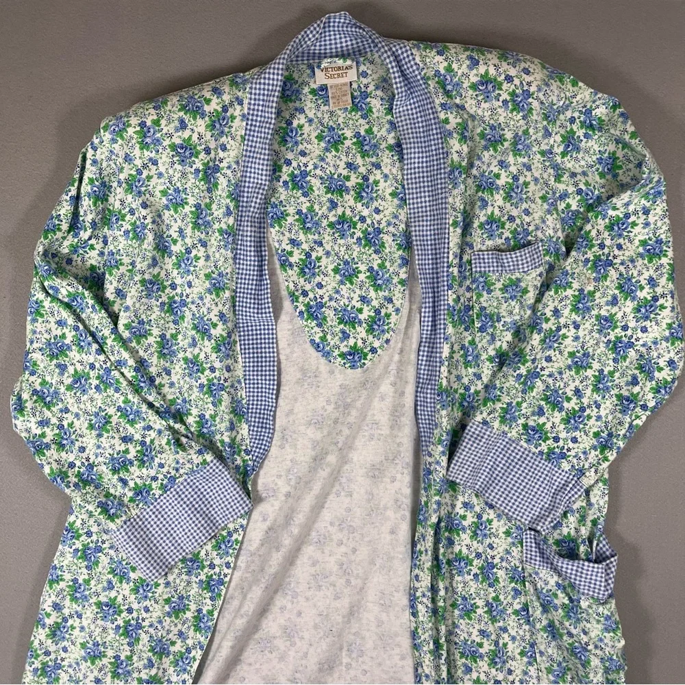 🪻90s Victoria’s Secret Gold Label Floral Cotton Robe M/L Cottagecore Tradwife - Picture 5 of 12